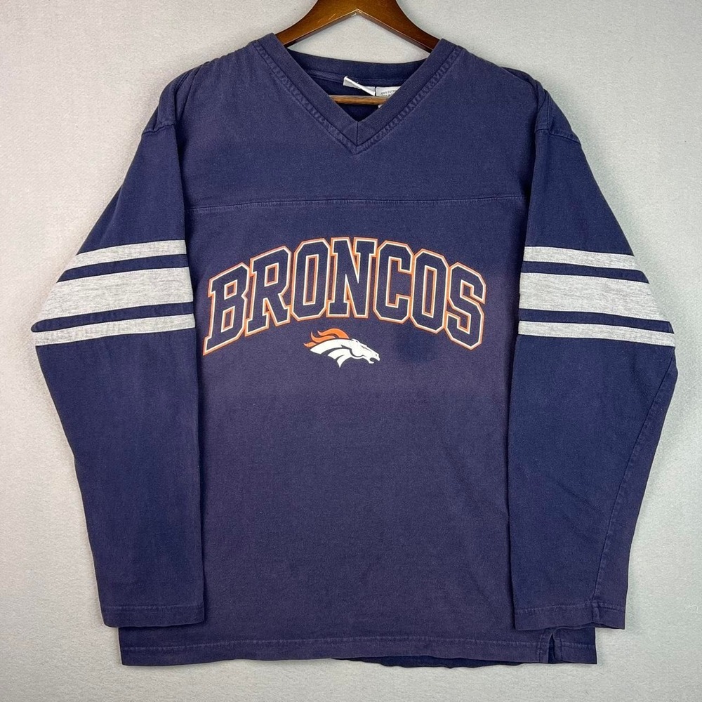 Vintage Denver Broncos NFL Football Faded Blue Long Sleeve Shirt L